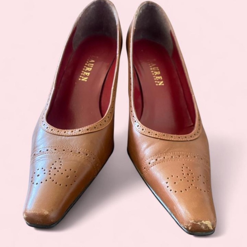 Ralph Lauren Tan Leather Pointed Toe Pumps
